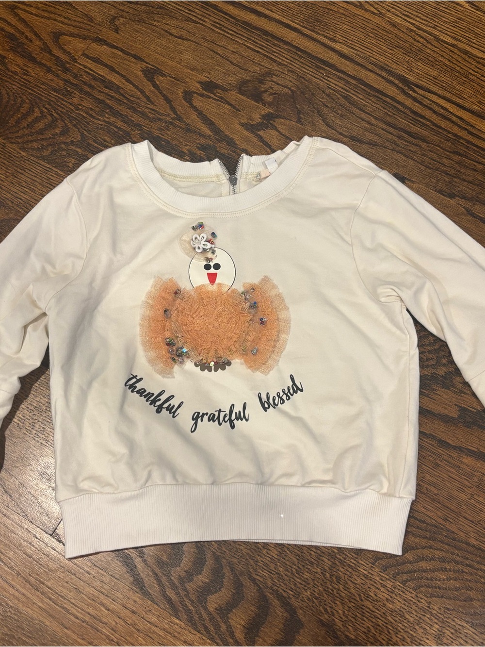Girls Cream 'Thankful Grateful Blessed' Turkey Sweatshirt